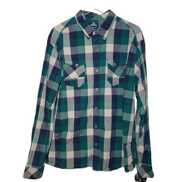 Ascend Check Flannel Shirt Cotton Long Sleeve Teal Blue Button Up Mens XL - Picture 1 of 9